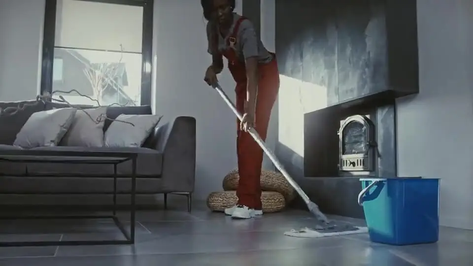 Illustrative stock footage of a cleaner at work. Not Virtuous Hygiene staff.